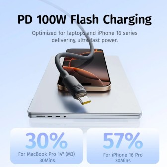 Premium Foamed Silicone Fast Charging Data Cable USB-C to USB-C 100W - Black