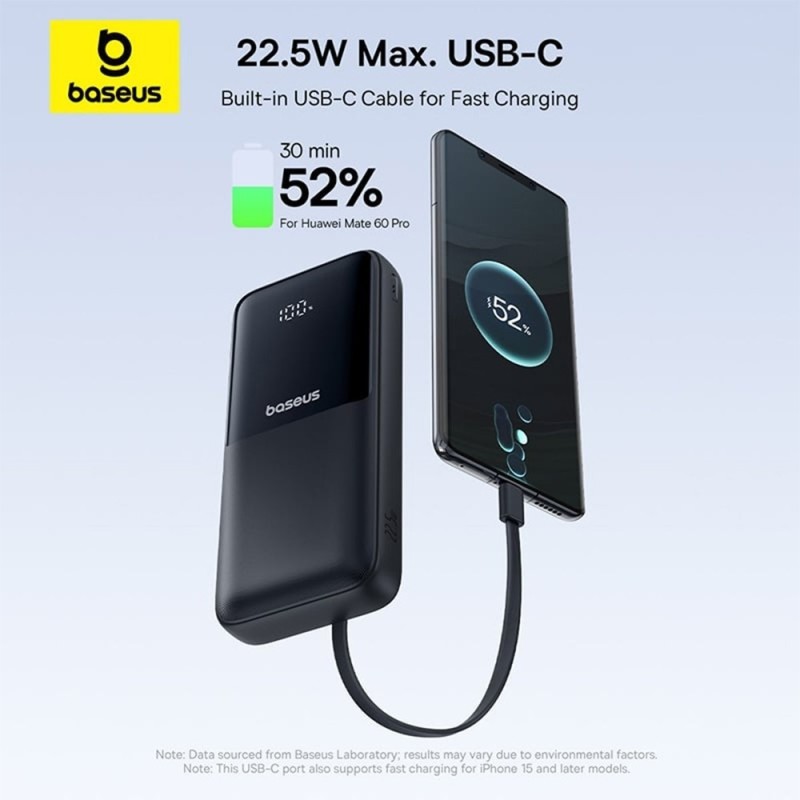 Premium Lipow Dual-Cable Power Bank with Digital Display 20000mAh 22.5W - Black