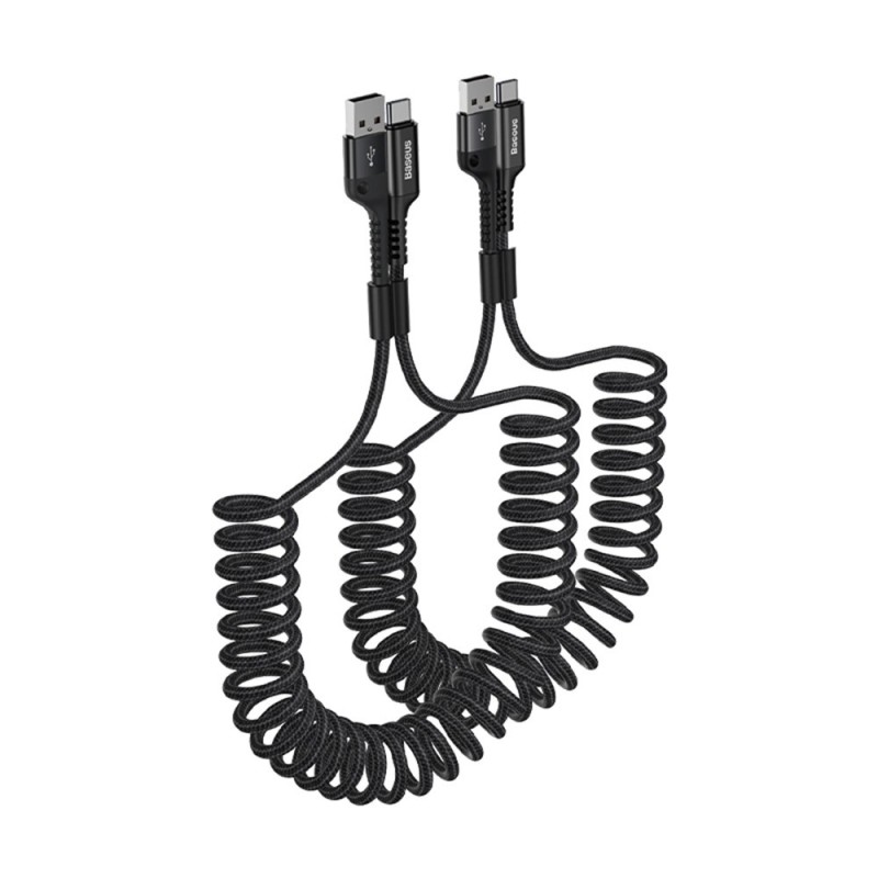 Premium Fish-Eye Coiled Data Cable USB-A to USB-C 2A 1m (Pack of