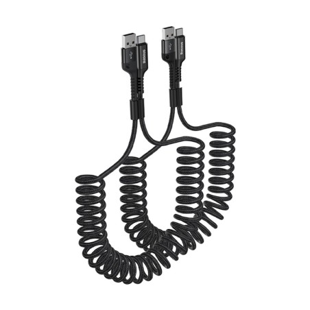 Premium Fish-Eye Coiled Data Cable USB-A to USB-C 2A 1m (Pack of