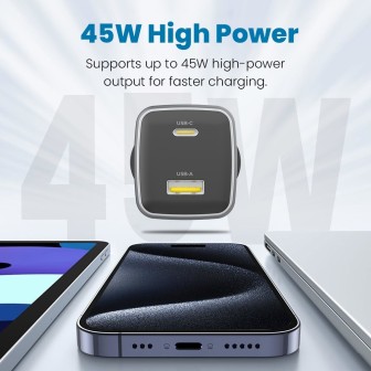 Premium NANO ENERGY 2 45W PD3.0 USB-C and USB-A Ports Charging Adapter