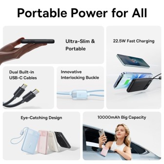 EnerFill FC11 Digital Display Power Bank with Dual Built-in Cables - Beige