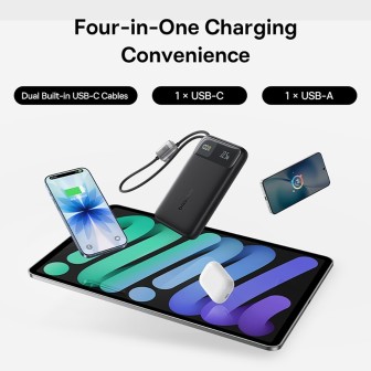 EnerFill FC11 Digital Display Power Bank with Dual Built-in Cables - Beige