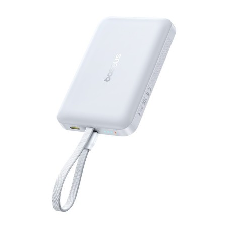 Premium EnerFill FM11 Magnetic Power Bank with Built-in USB Cable - White