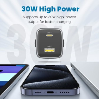 Premium NANO ENERGY 2 30W PD3.0 USB-C and USB-A Ports Charging Adapter - Gun