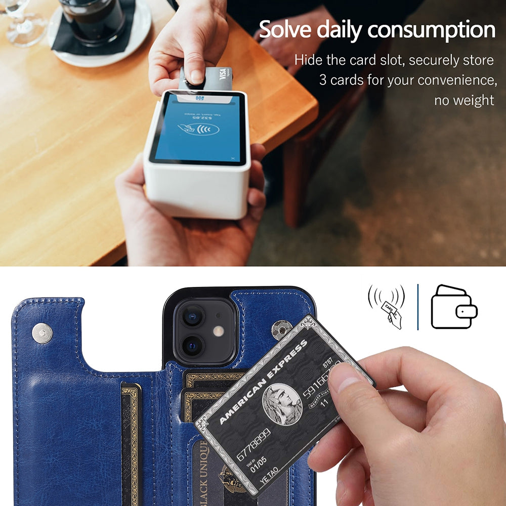 Back Flip Leather Wallet Cover Case for iPhone 12 - Black