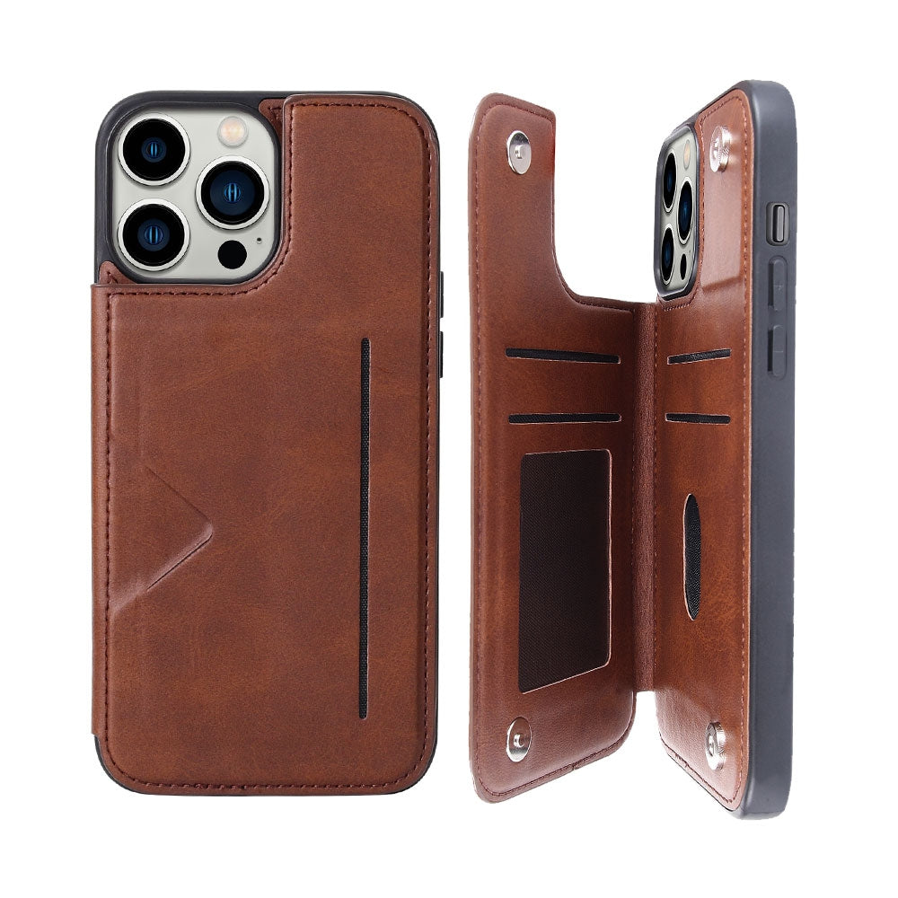 Hanman Back Flip Leather Wallet Shockproof Cover Case for iPhone 15 Pro - Black