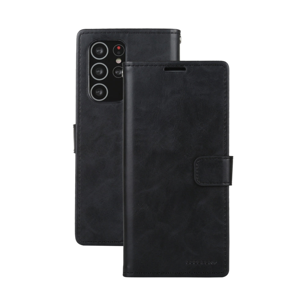 Samsung Galaxy S21 Ultra Leather Wallet Flip Case Cover - Black