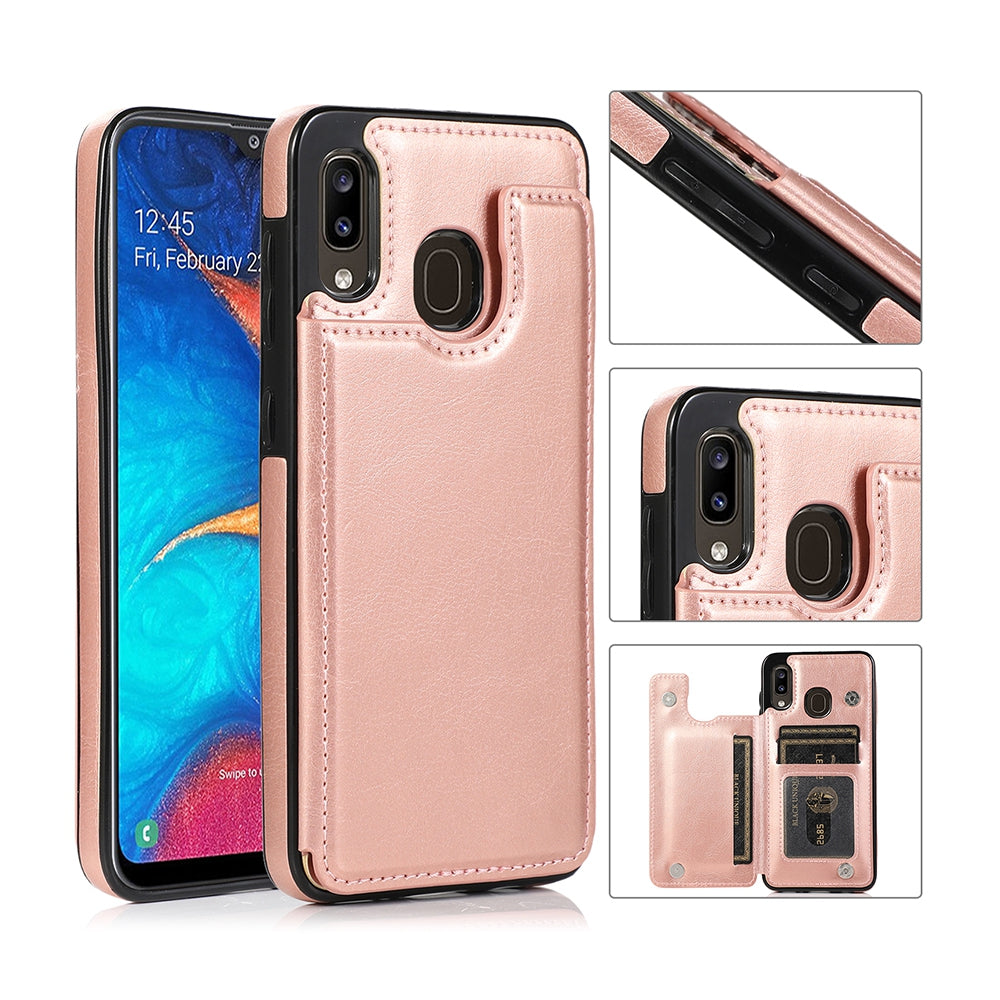 Samsung Galaxy A20 Leather Wallet Flip Case Cover - Black
