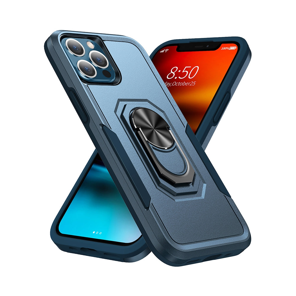 Dual Layer Shockproof Case Cover With Metal Ring Holder for iPhone 13 Pro - Black
