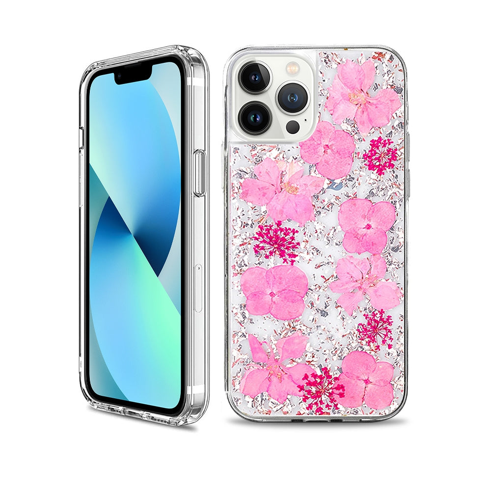 Dried Flower Bling Gold Foil Clear Case Cover for iPhone 14 Pro - Gold