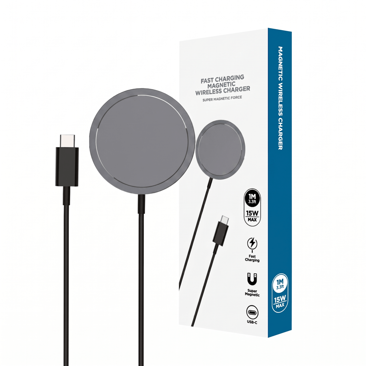 Magnetic Wireless Charging Cable - 15W Fast Charging, Compatible with MagSafe Technology & Qi Wireless Charging for All Devices Enabled with Wireless Charging