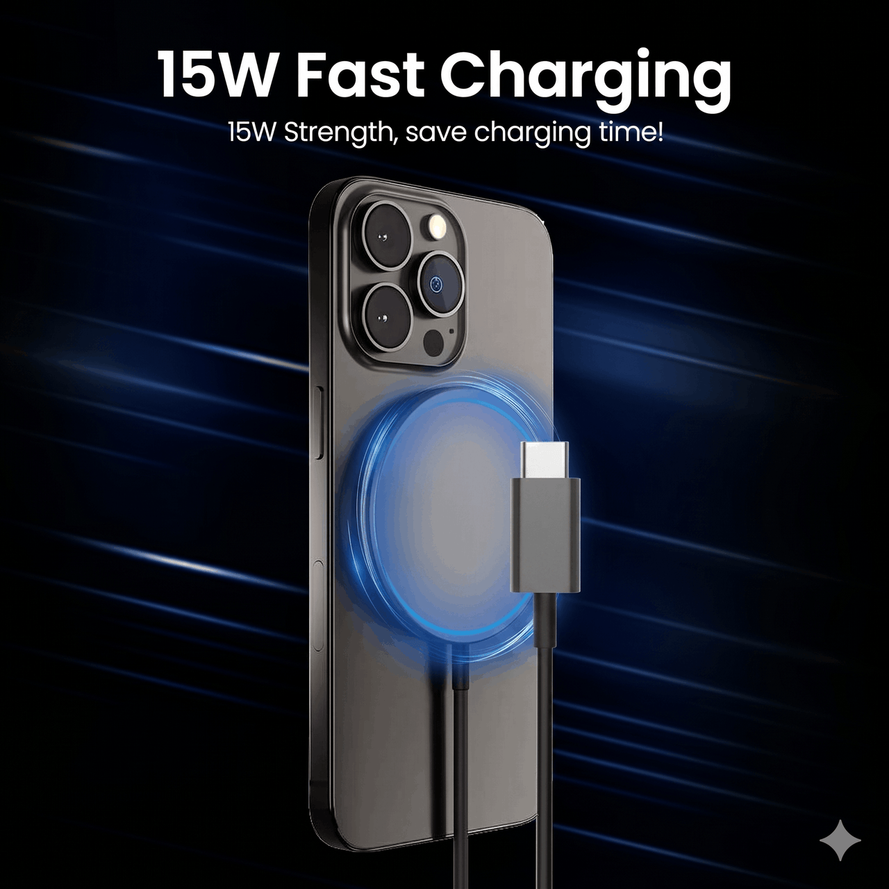 Magnetic Wireless Charging Cable - 15W Fast Charging, Compatible with MagSafe Technology & Qi Wireless Charging for All Devices Enabled with Wireless Charging