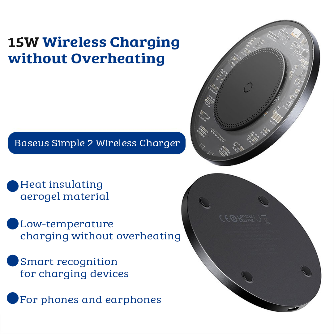 Simple 2 Wireless Charger 15W With Type-C To Type-C Cable in Cluster Black