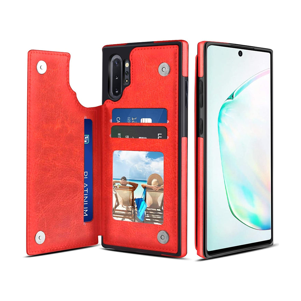 Back Flip Leather Wallet Cover Case for Samsung Galaxy Note 10 Plus - Black