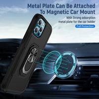 Thumbnail for Dual Layer Shockproof Case Cover With Metal Ring Holder for iPhone 13 Pro - Black