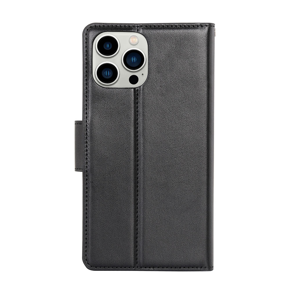 Hanman PU Flip Leather Wallet Cover Case for iPhone 15 Pro - Black