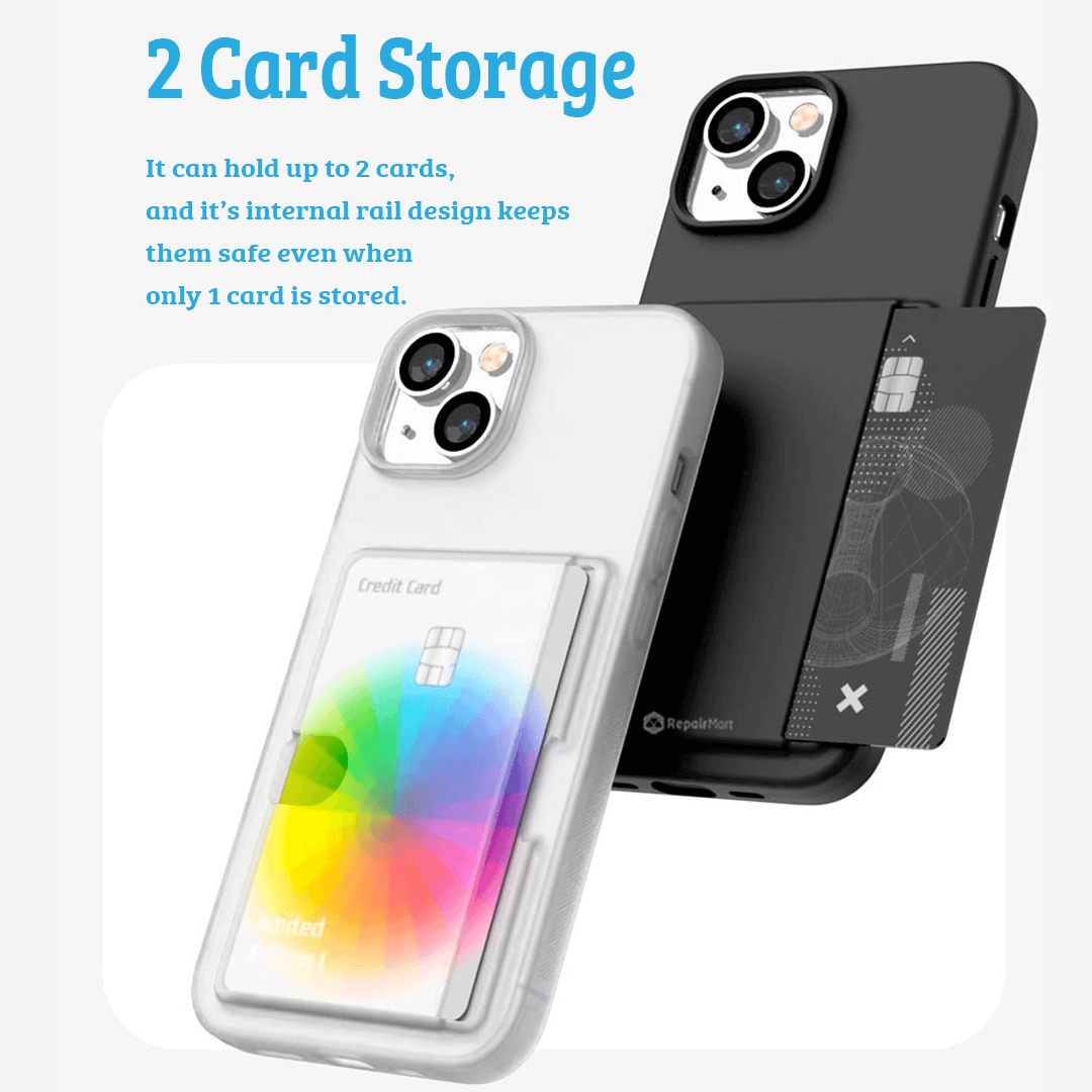 iPhone 15 Pro Slim & Tough Case Cover with Card Holder: Screen & Camera Guard, Drop Protection, Strong Build - Frosted Clear