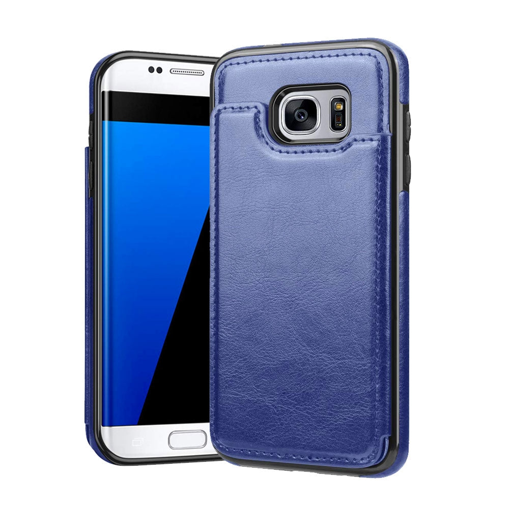 Samsung Galaxy S7 Edge Leather Wallet Flip Case Cover - Black