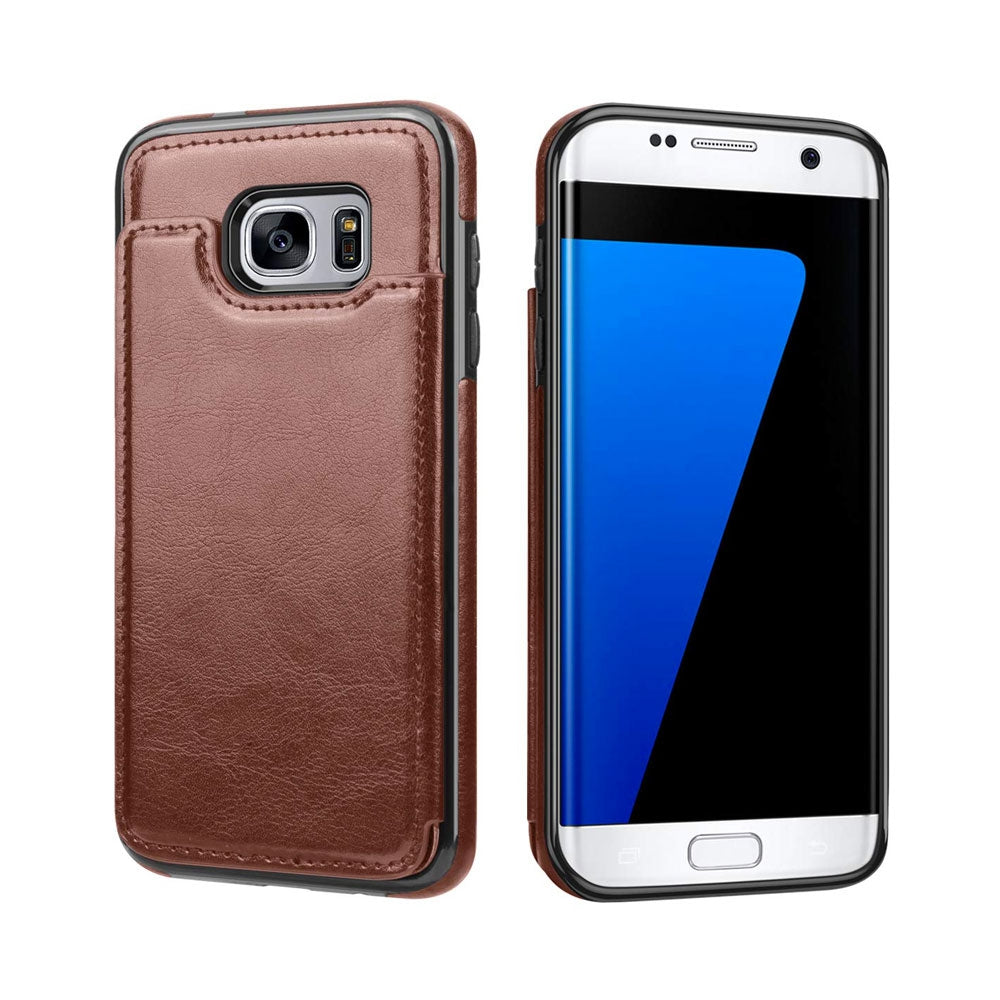 Back Flip Leather Wallet Case Cover for Samsung Galaxy S7 Edge - Black
