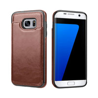 Thumbnail for Back Flip Leather Wallet Case Cover for Samsung Galaxy S7 Edge - Black