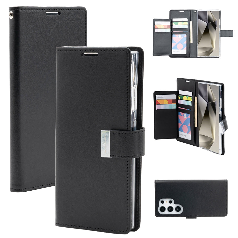 samsung-galaxy-s25-ultra-leather-wallet-flip-case-cover-black-166966 Black
