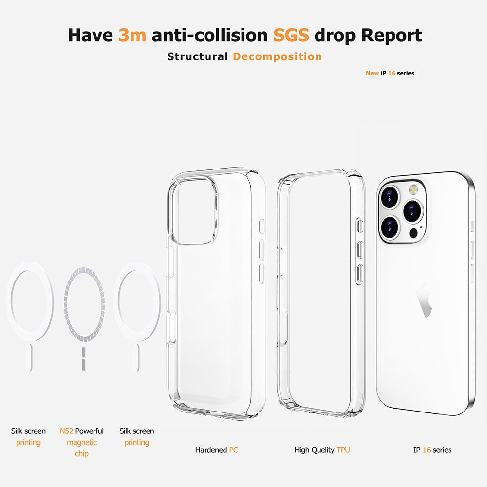 iPhone 16 Plus Clear Shockproof MagSafe Case Cover - Black
