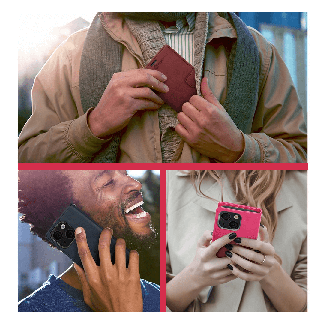iPhone 16 Pro High-Quality Flip Wallet Case Cover: Shock-Resistant with Front Cover, Multiple Card Slots, Magnetic Closure and Media Stand Convertible - Wine
