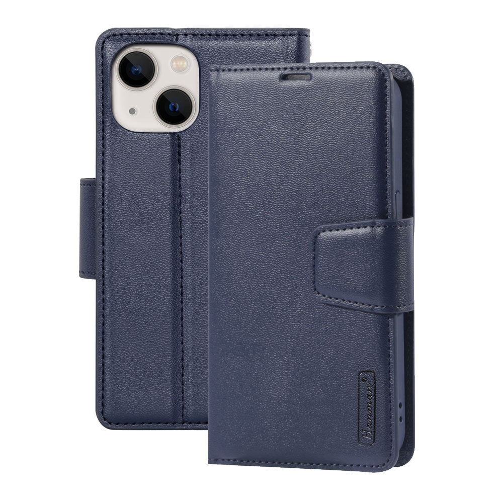 Hanman PU Flip Leather Wallet Cover Case for iPhone 15 Plus - Black