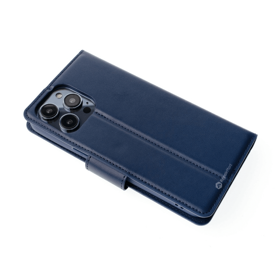 iPhone 14 Pro Max Compatible Case Cover With PU Flip Leather Wallet - Navy