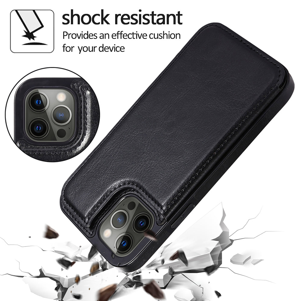 Back Flip Leather Wallet Cover Case for iPhone 14 Pro - Black