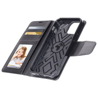 Thumbnail for Hanman PU Flip Leather Wallet Cover Case for iPhone 15 Plus - Black