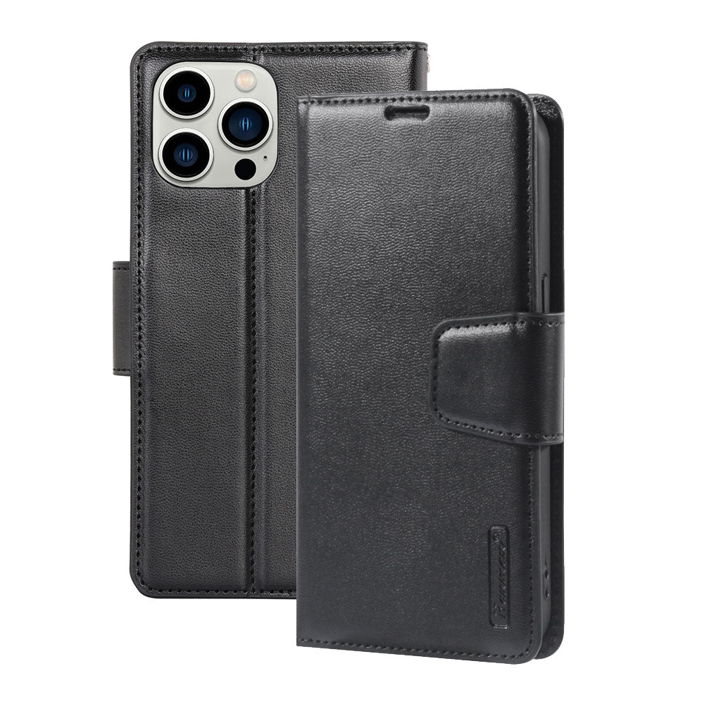 Hanman PU Flip Leather Wallet Cover Case for iPhone 15 Pro - Black