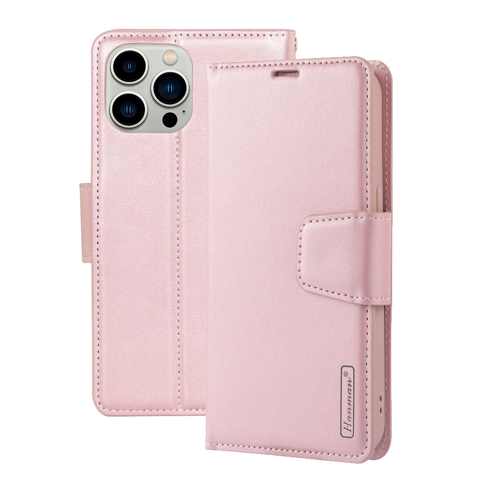 Hanman PU Flip Leather Wallet Cover Case for iPhone 15 Pro Max - Black
