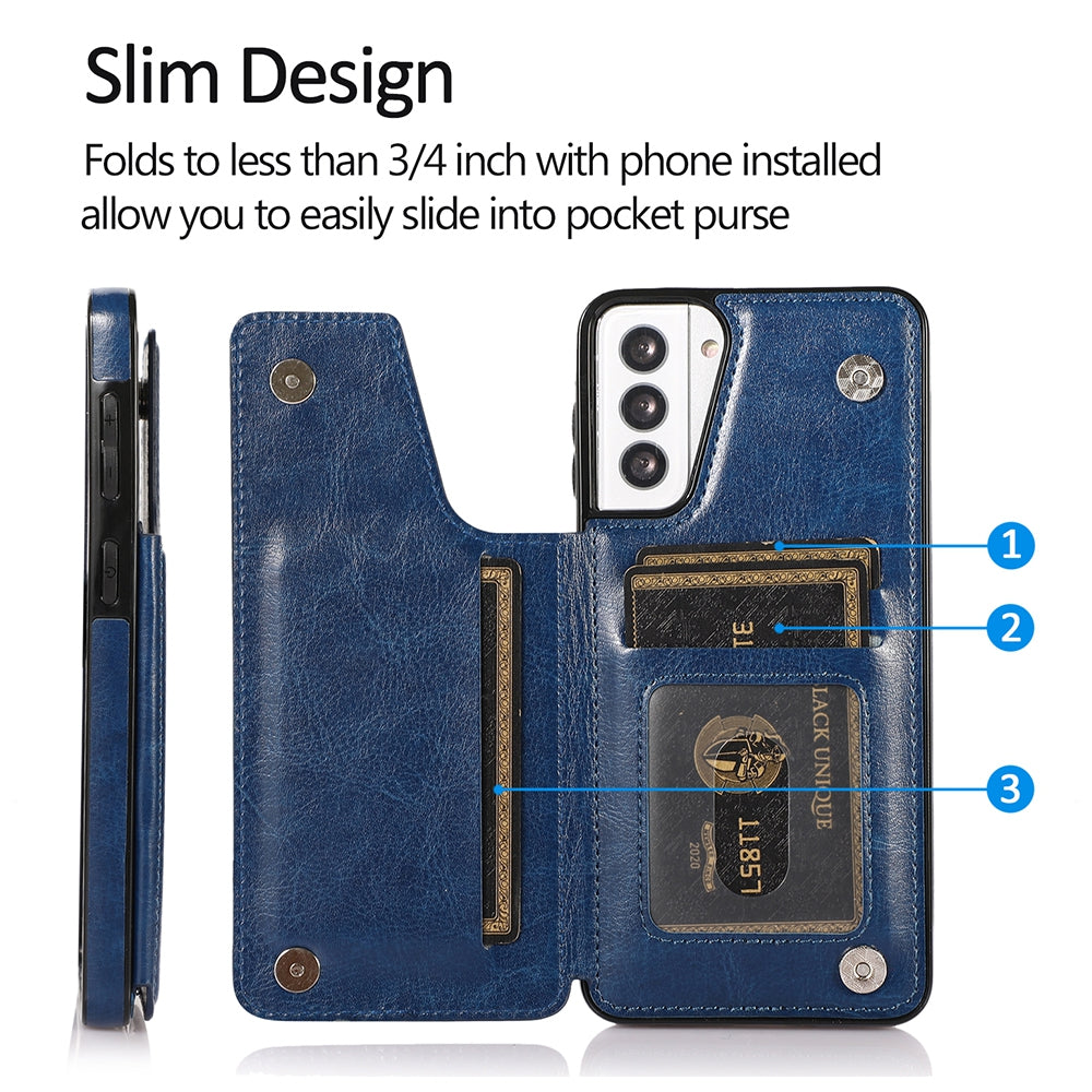 Samsung Galaxy S21 Leather Wallet Flip Case Cover - Black