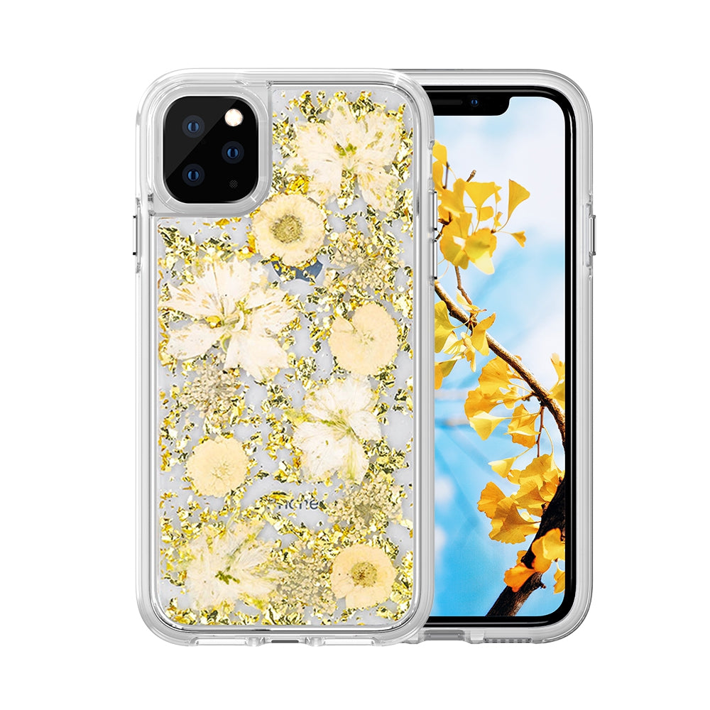Dried Flower Bling Gold Foil Clear Case Cover for iPhone 11 Pro - Gold