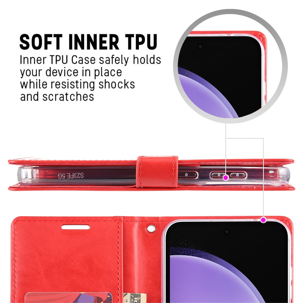 Samsung Galaxy S23 FE Leather Wallet Flip Case Cover - Black