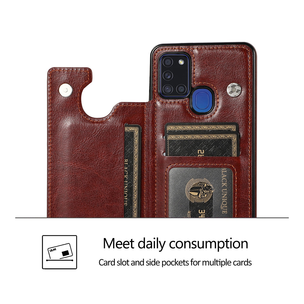 Back Flip Leather Wallet Cover Case for Samsung Galaxy A21s - Black