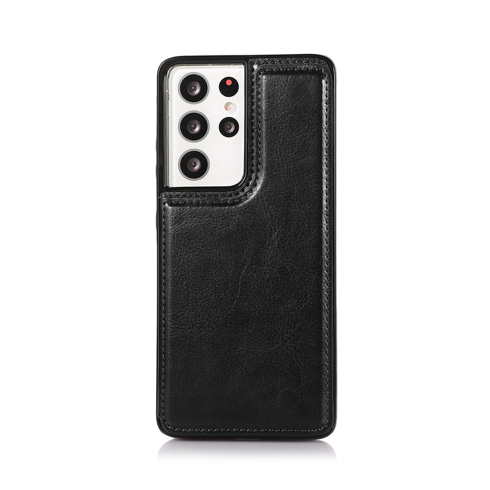 Back Flip Leather Wallet Cover Case for Samsung Galaxy S21 Ultra - Black