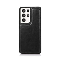 Thumbnail for Back Flip Leather Wallet Cover Case for Samsung Galaxy S21 Ultra - Black