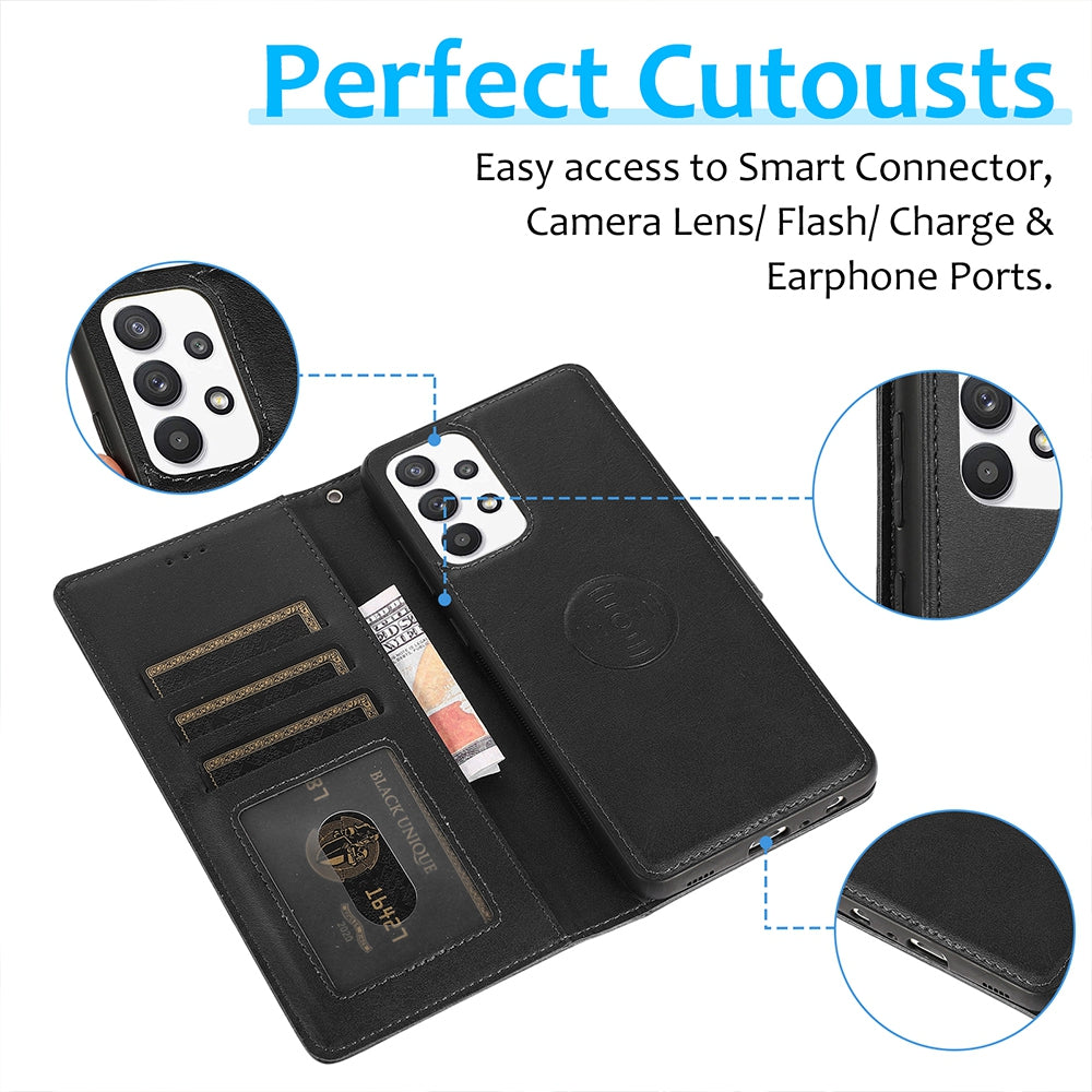 Samsung Galaxy A32 Leather Wallet Flip MagSafe Case Cover - Black