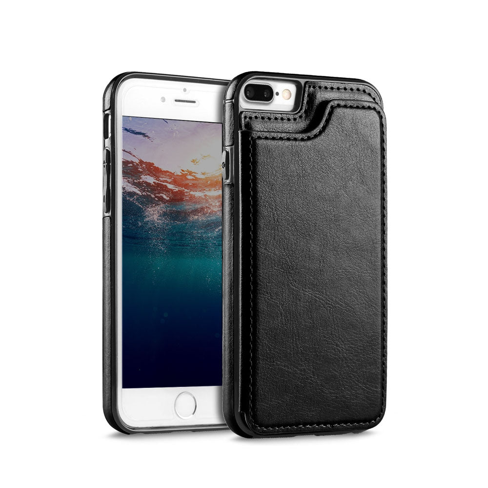 Back Flip Leather Wallet Case Cover for Apple iPhone 7 Plus 8 Plus - Black