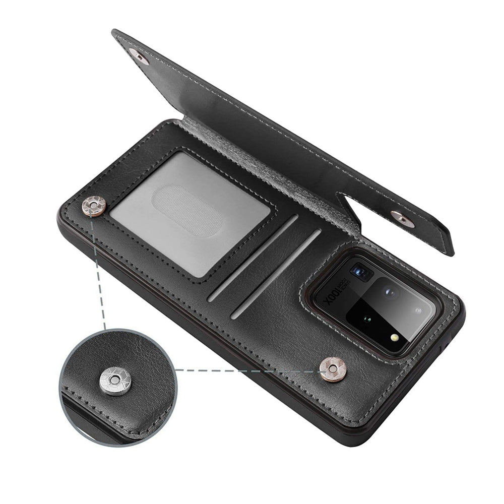 Samsung Galaxy S20 Ultra Leather Wallet Flip Case Cover - Black