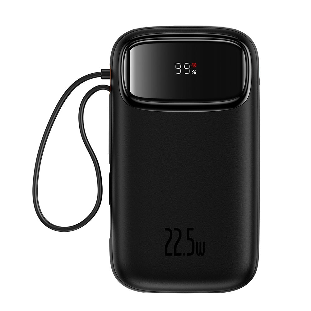 Qpow2 Dual-Cable Digital Display Fast Charge Power Bank 10000mAh 22.5W Cluster - Black