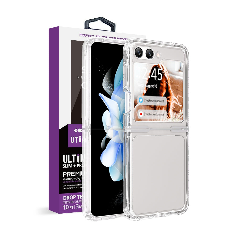Samsung Galaxy Z Flip5 Leather Wallet Flip Case Cover - Clear