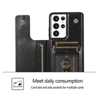 Thumbnail for Samsung Galaxy S21 Ultra Leather Wallet Flip Case Cover - Black