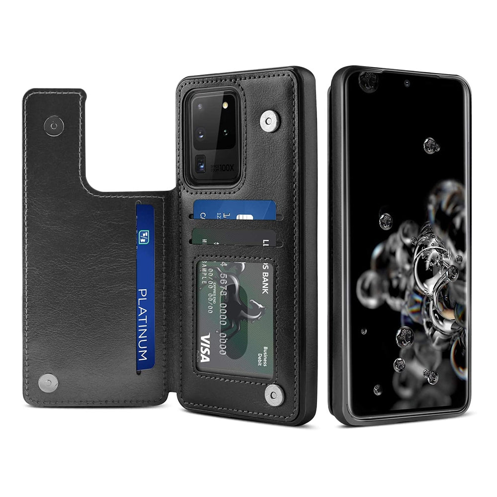 Samsung Galaxy S20 Ultra Leather Wallet Flip Case Cover - Black