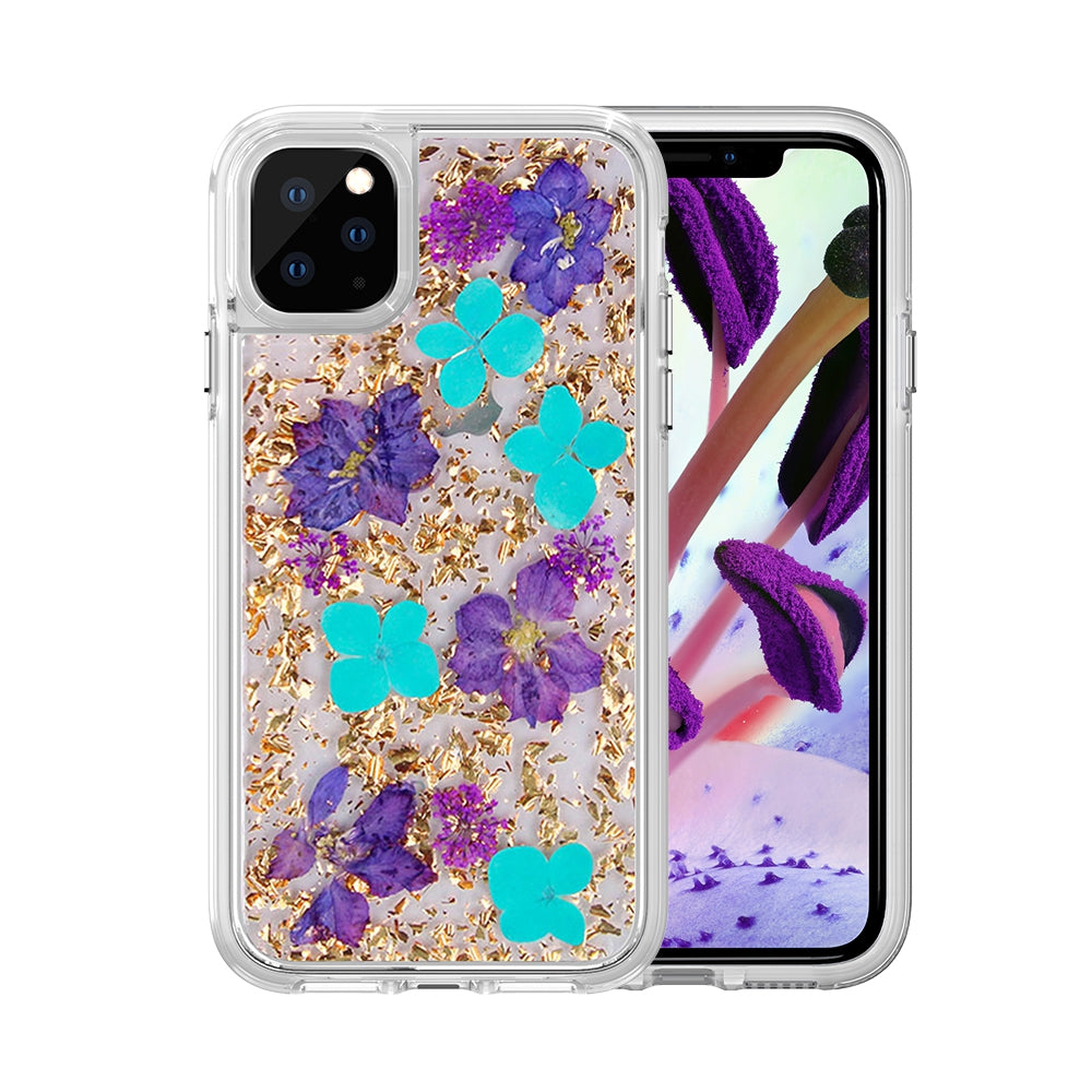 Dried Flower Bling Gold Foil Clear Case Cover for iPhone 11 Pro - Gold