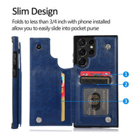 Thumbnail for Back Flip Leather Wallet Cover Case for Samsung Galaxy S23 Ultra - Black