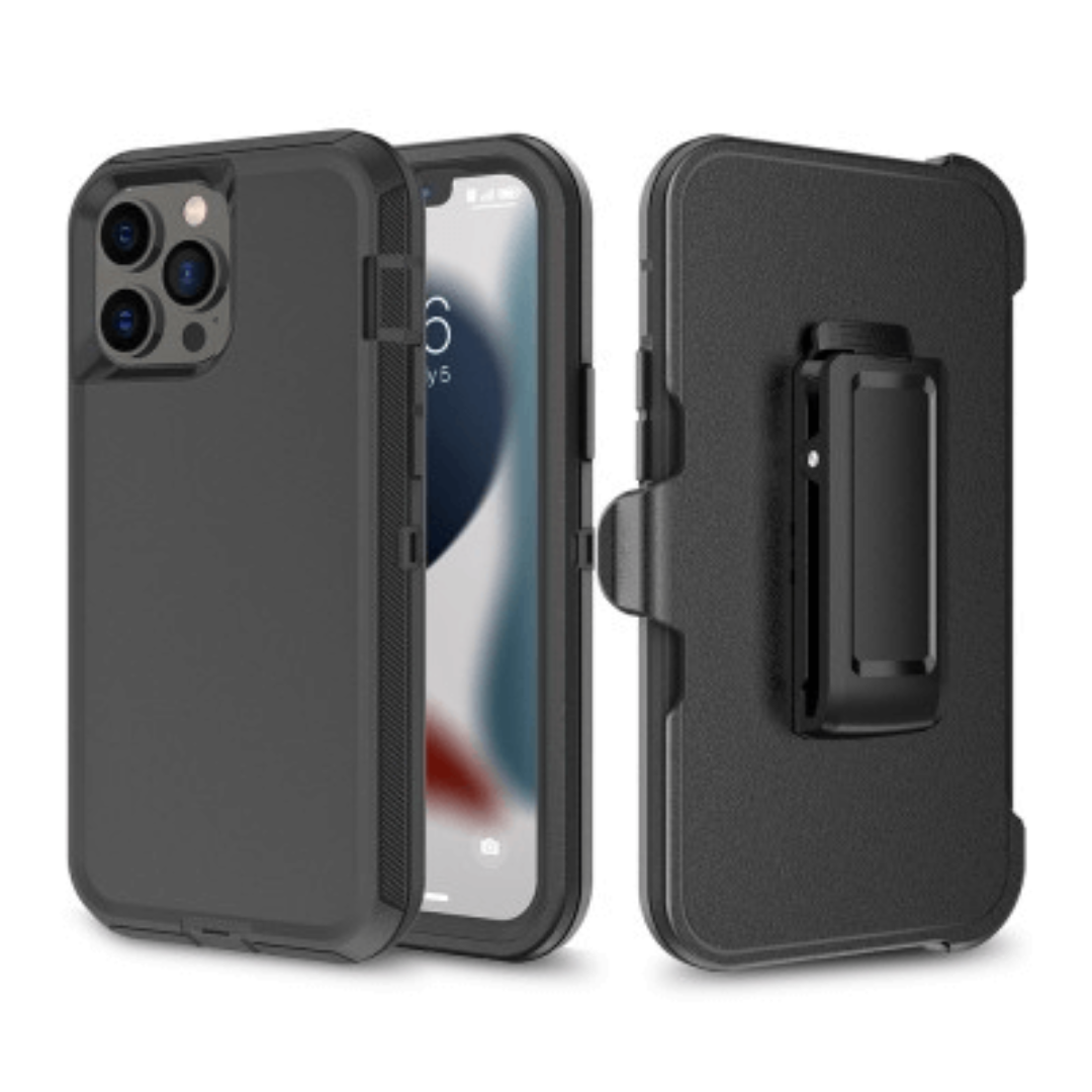 iPhone 14 Pro Compatible Case Cover With Robot Armor Hard Plastic And Belt Clip - Black